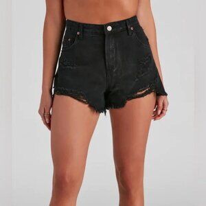 Free People High Waist Black Distressed Denim Jean Shorts - EUC 🤩